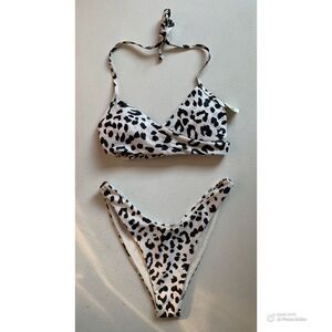 Aerie XS Bikini Set Animal Print Wrap Scoop Top + Cheekier Bottom NWT